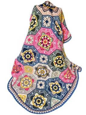 Persian style Flower granny afghan Handmade Crochet blanket 91” x 91”